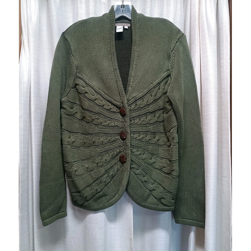 Isabella Bird Women's Size L‎ Green 3 button Cable Knit Cardigan Sweater